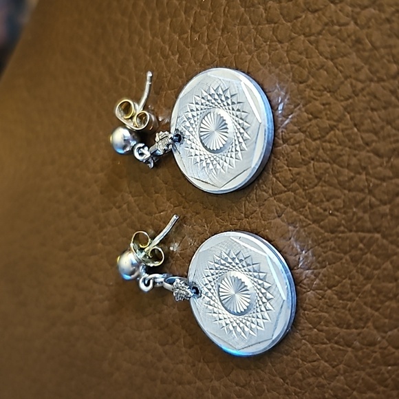 Vintage Atomic Spirograph Sunburst Disc Medallion Dangle Post Earrings - Picture 3 of 4